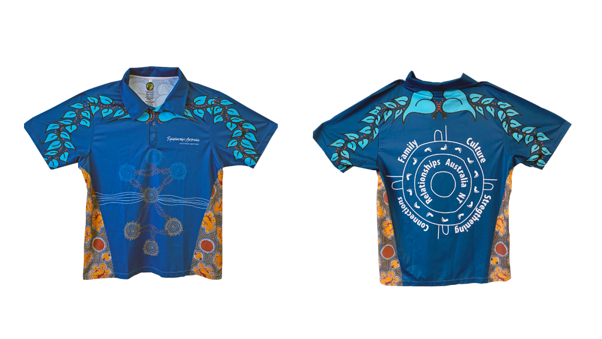 Uniform with aboriginal artwork, back and front