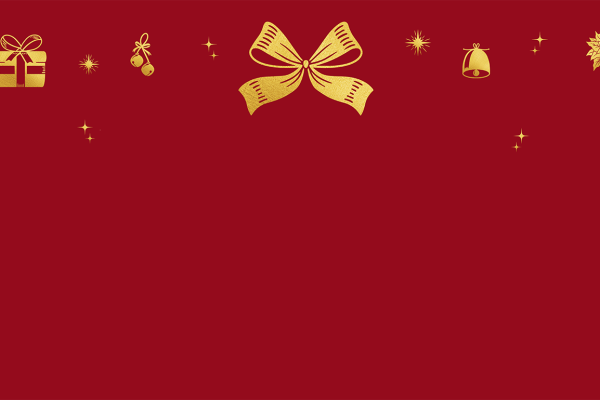 Red banner with Christmas ribbon and decorations