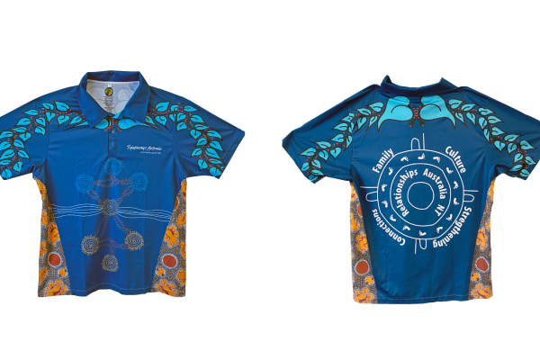 Uniform with aboriginal artwork, back and front